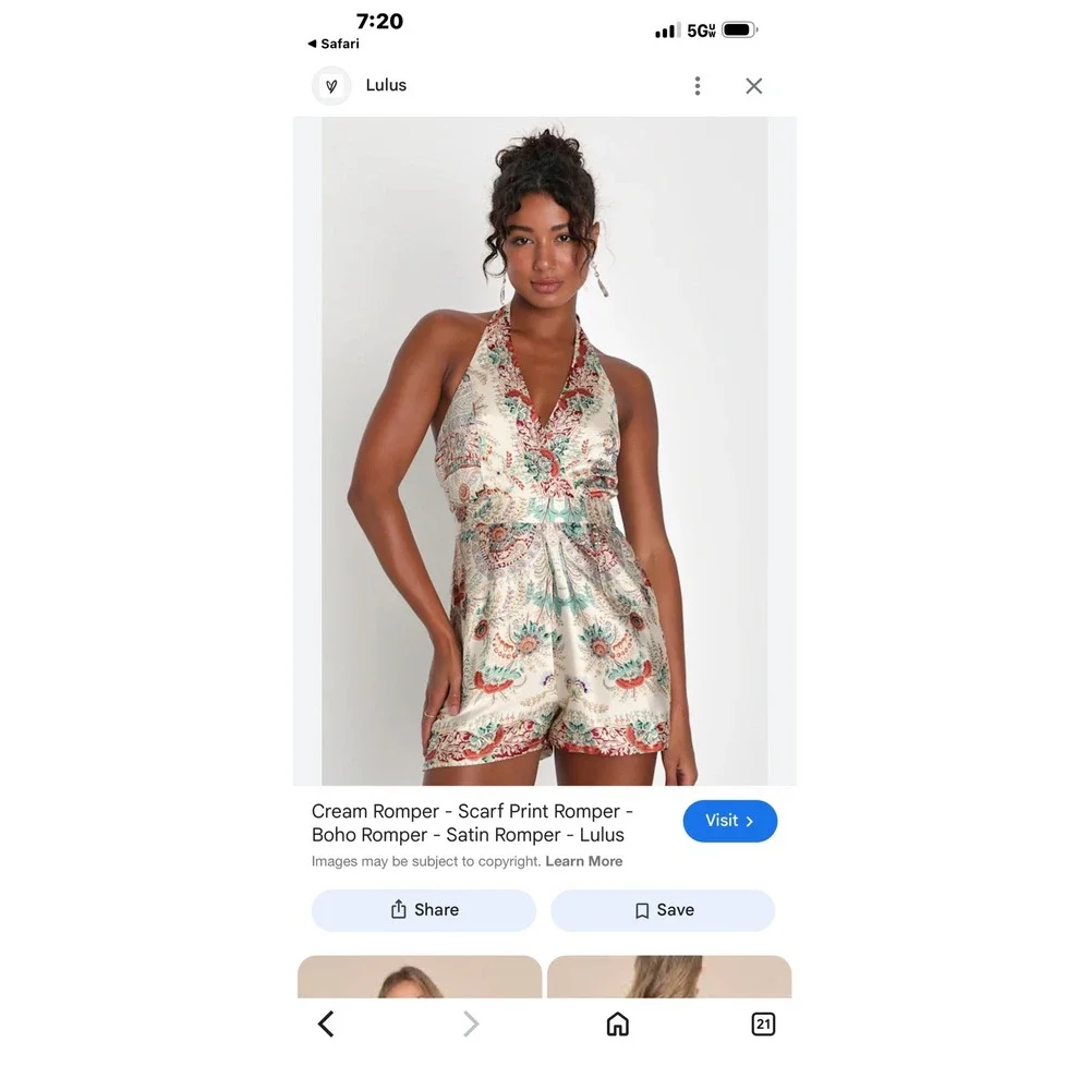 Lulus Cream Scarf Print Halter‎ Romper Boho Satin Paisley Floral Womens Size S